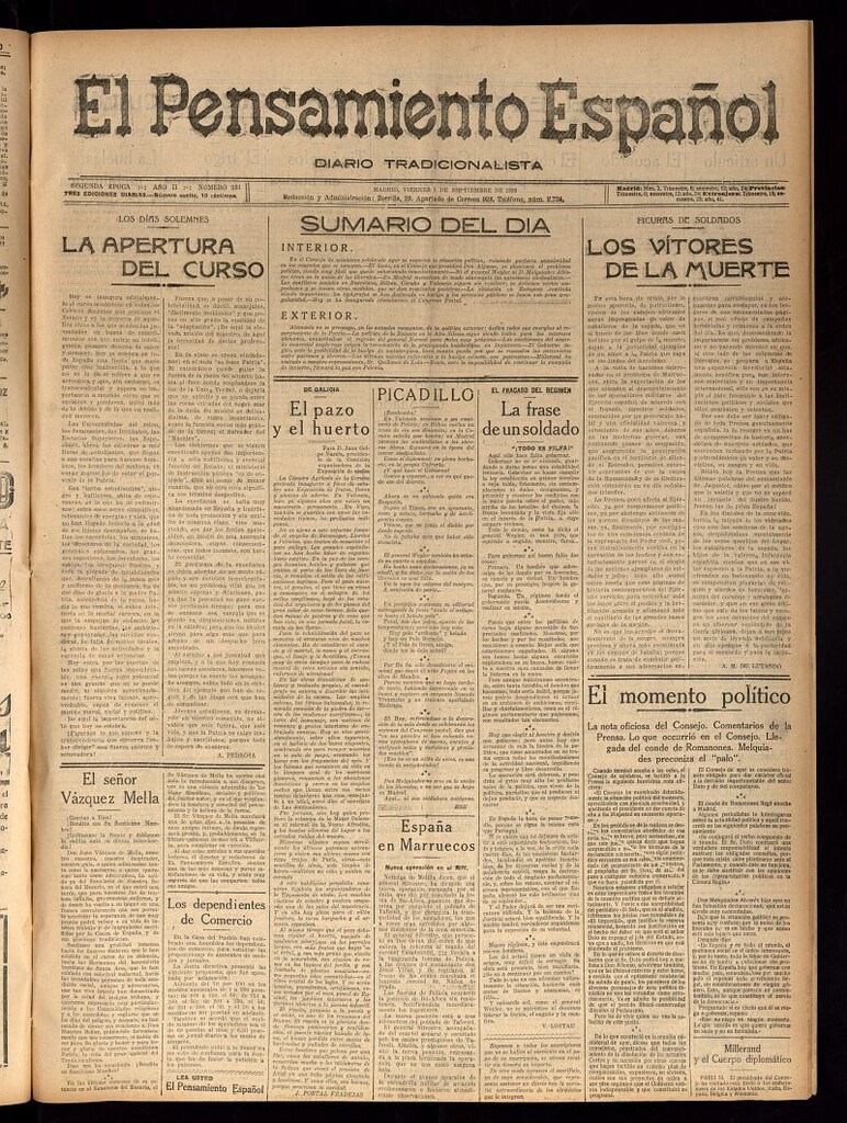 Miniatura de El Pensamiento Español del 1 de septiembre de 1920, nº 331 [sic]