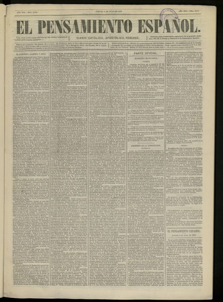 Miniatura de El Pensamiento Español del 4 de julio de 1872, nº 3794