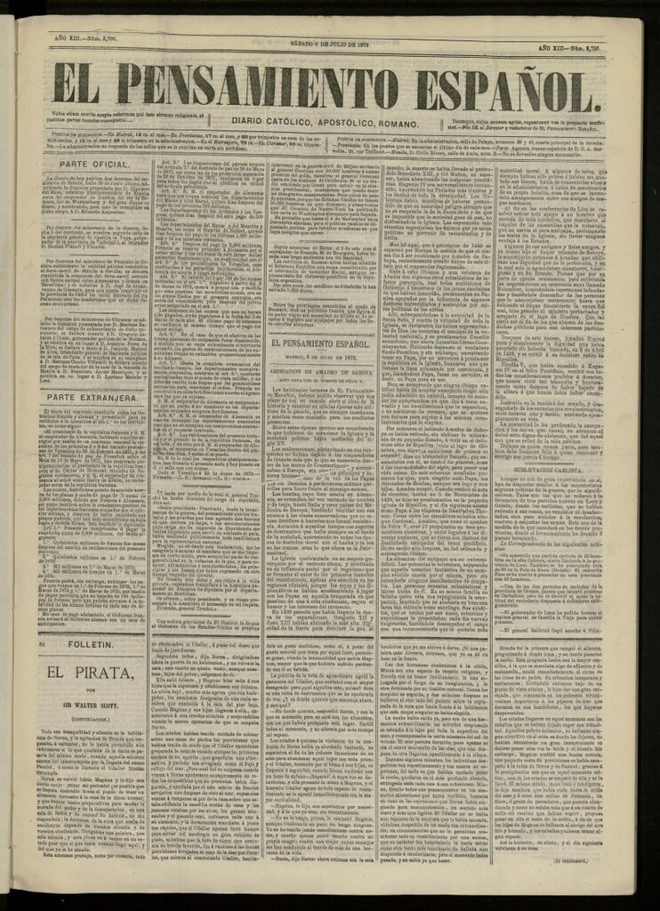 Miniatura de El Pensamiento Español del 6 de julio de 1872, nº 3796
