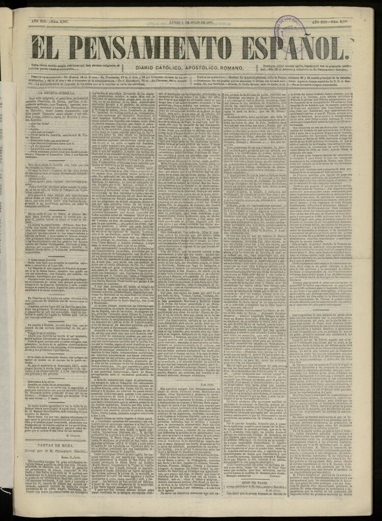 Miniatura de El Pensamiento Español del 8 de julio de 1872, nº 3797
