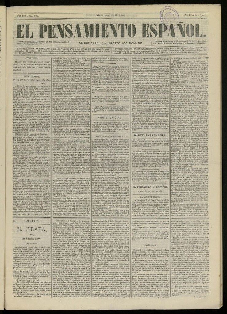 Miniatura de El Pensamiento Español del 13 de julio de 1872, nº 3802