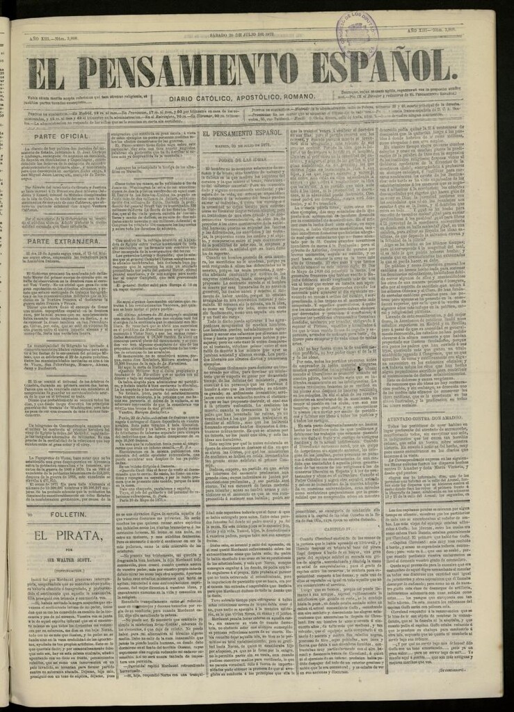 Miniatura de El Pensamiento Español del 20 de julio de 1872, nº 3808