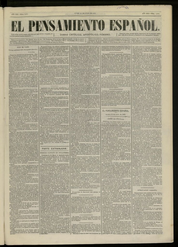 Miniatura de El Pensamiento Español del 22 de julio de 1872, nº 3809