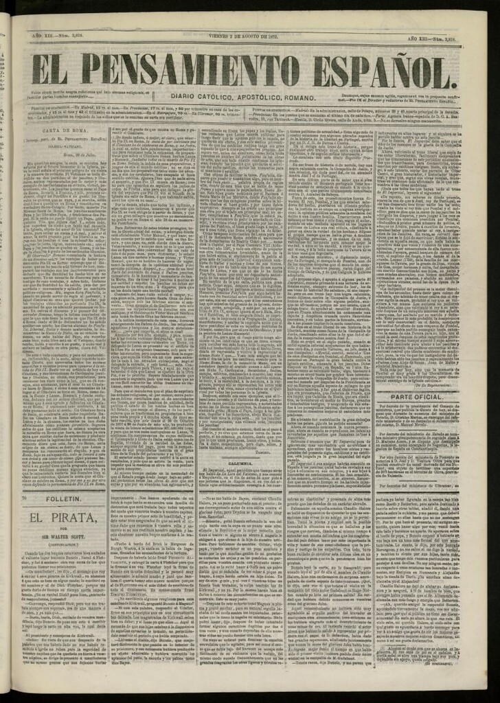 Miniatura de El Pensamiento Español del 2 de agosto de 1872, nº 3818