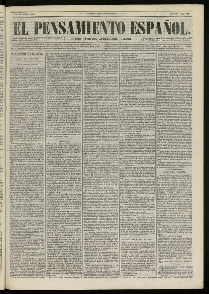 Miniatura de El Pensamiento Español del 3 de agosto de 1872, nº 3819