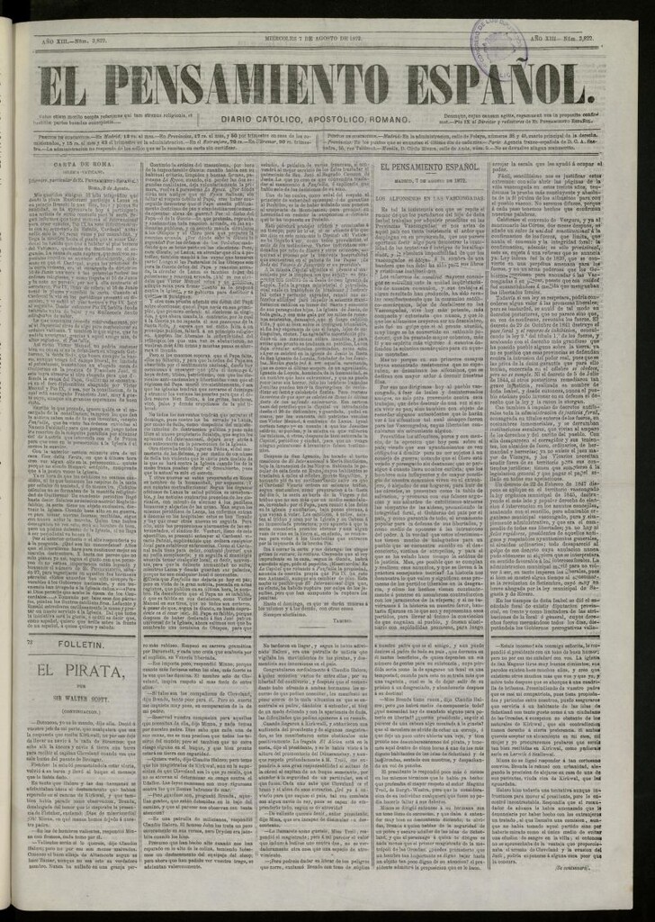 Miniatura de El Pensamiento Español del 7 de agosto de 1872, nº 3822