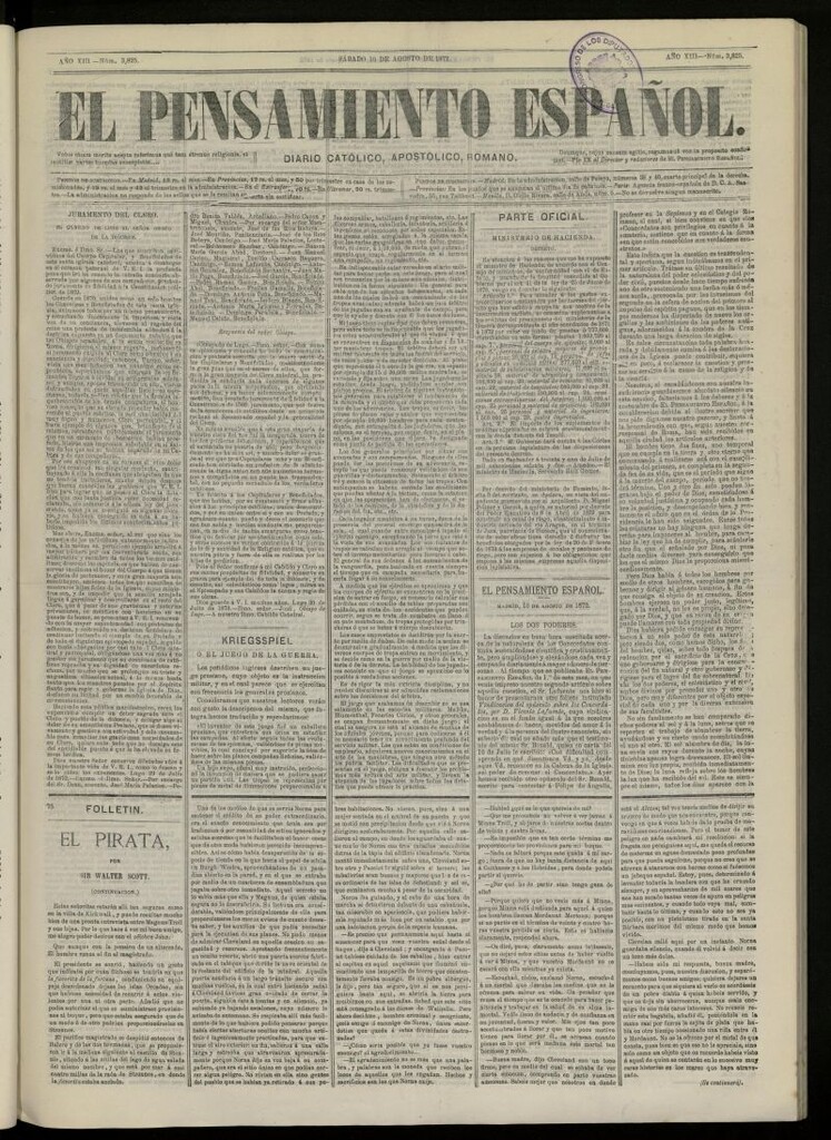 Miniatura de El Pensamiento Español del 10 de agosto de 1872, nº 3825