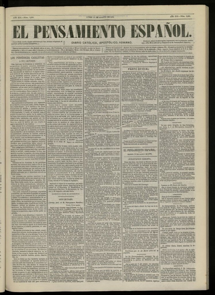Miniatura de El Pensamiento Español del 12 de agosto de 1872, nº 3826