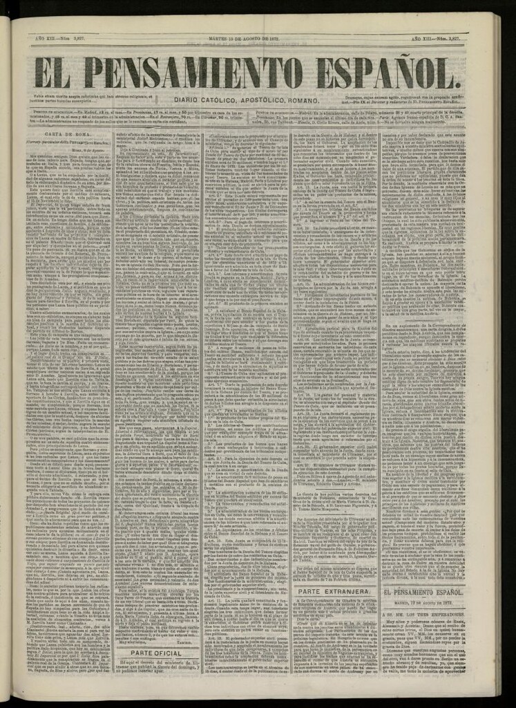 Miniatura de El Pensamiento Español del 13 de agosto de 1872, nº 3827