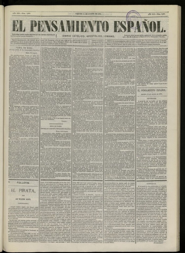 Miniatura de El Pensamiento Español del 16 de agosto de 1872, nº 3829
