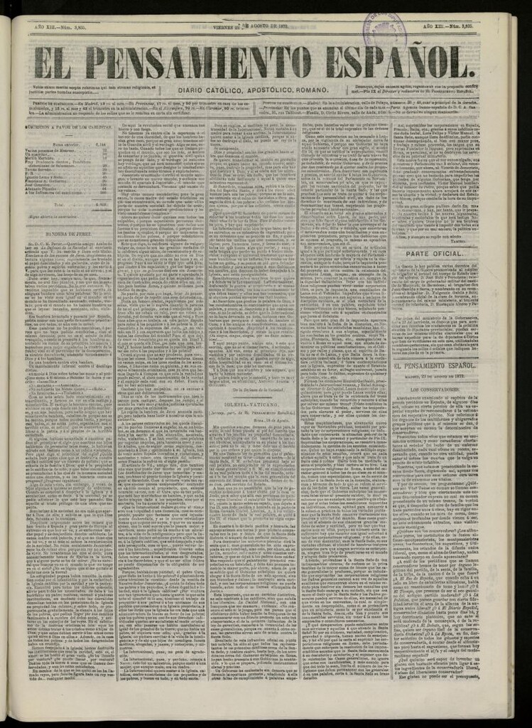 Miniatura de El Pensamiento Español del 23 de agosto de 1872, nº 3835