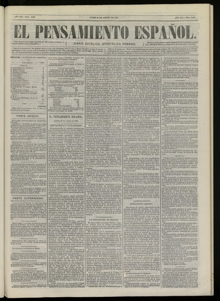 Miniatura de El Pensamiento Español del 26 de agosto de 1872, nº 3837