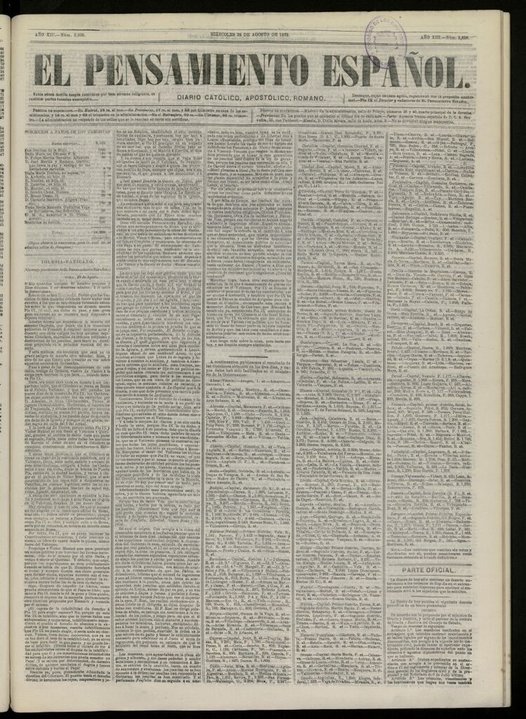 Miniatura de El Pensamiento Español del 28 de agosto de 1872, nº 3839