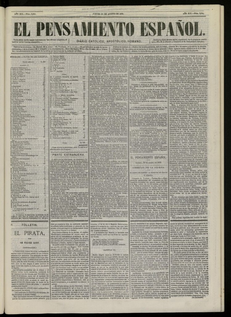 Miniatura de El Pensamiento Español del 29 de agosto de 1872, nº 3840