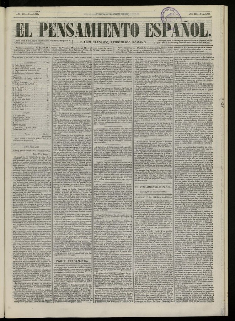 Miniatura de El Pensamiento Español del 30 de agosto de 1872, nº 3841