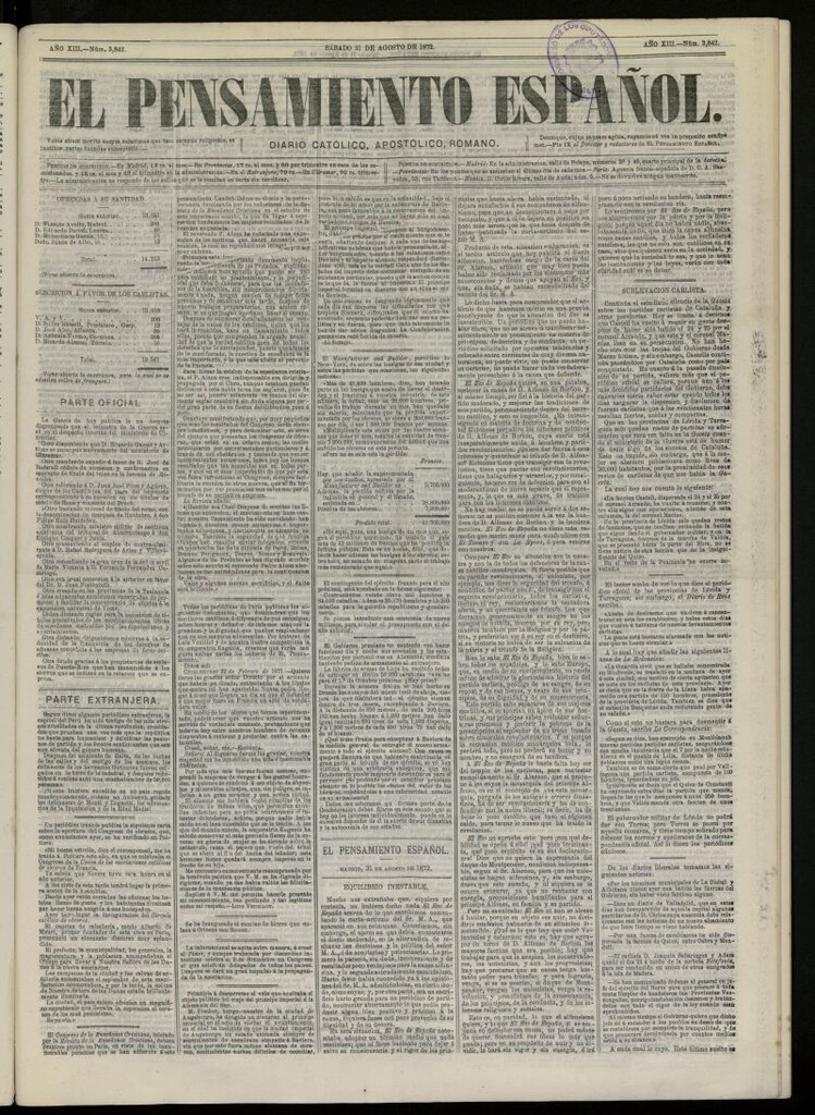 Miniatura de El Pensamiento Español del 31 de agosto de 1872, nº 3842