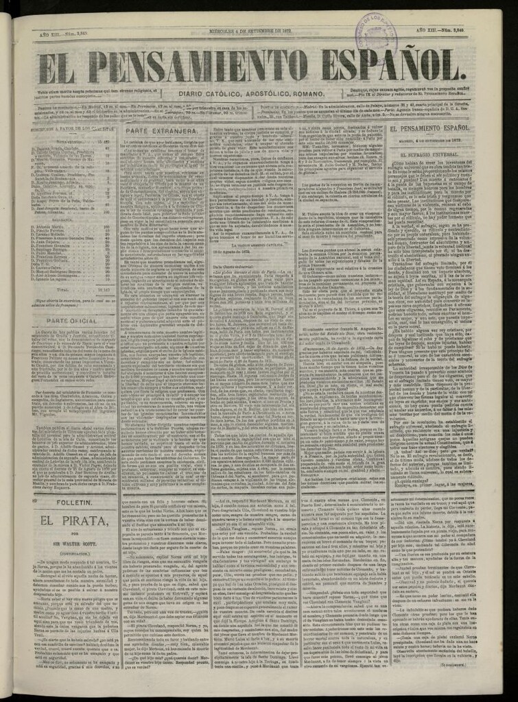 Miniatura de El Pensamiento Español del 4 de septiembre de 1872, nº 3845