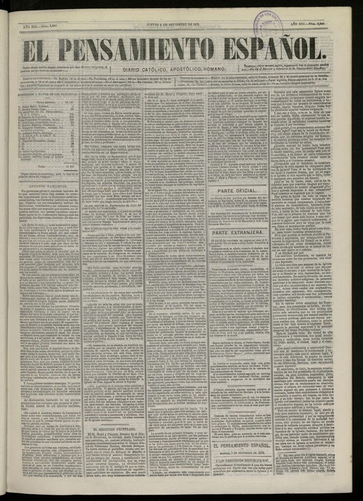 Miniatura de El Pensamiento Español del 5 de septiembre de 1872, nº 3846