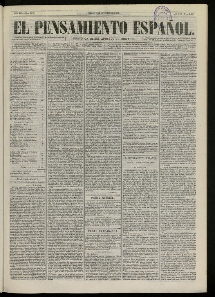 Miniatura de El Pensamiento Español del 7 de septiembre de 1872, nº 3848