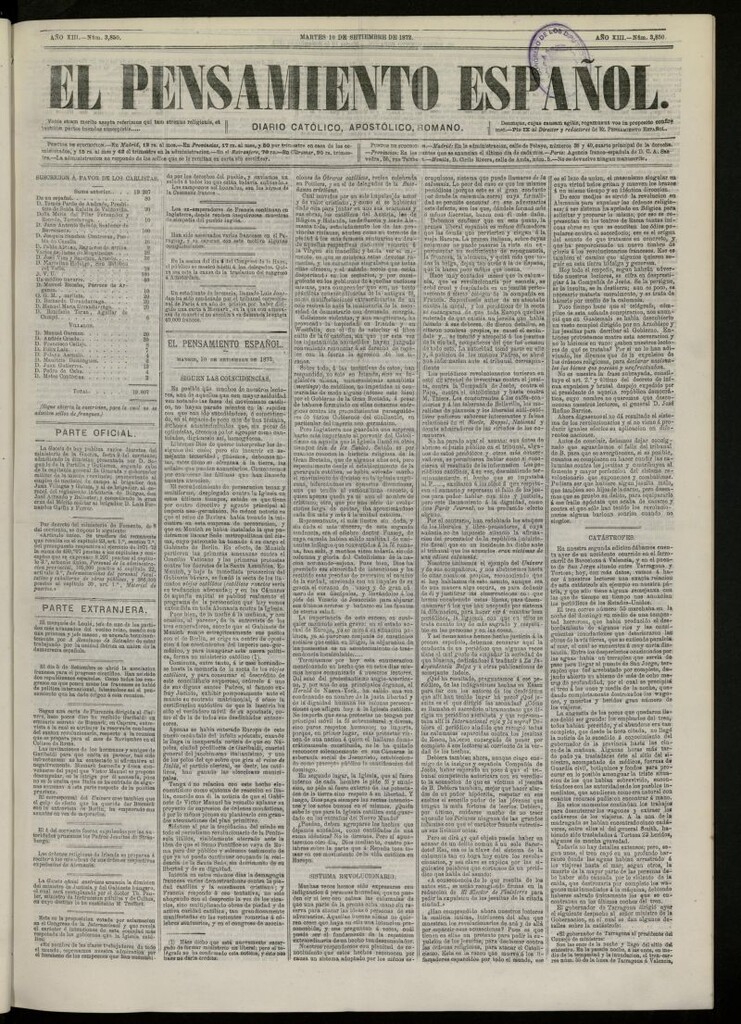 Miniatura de El Pensamiento Español del 10 de septiembre de 1872, nº 3850