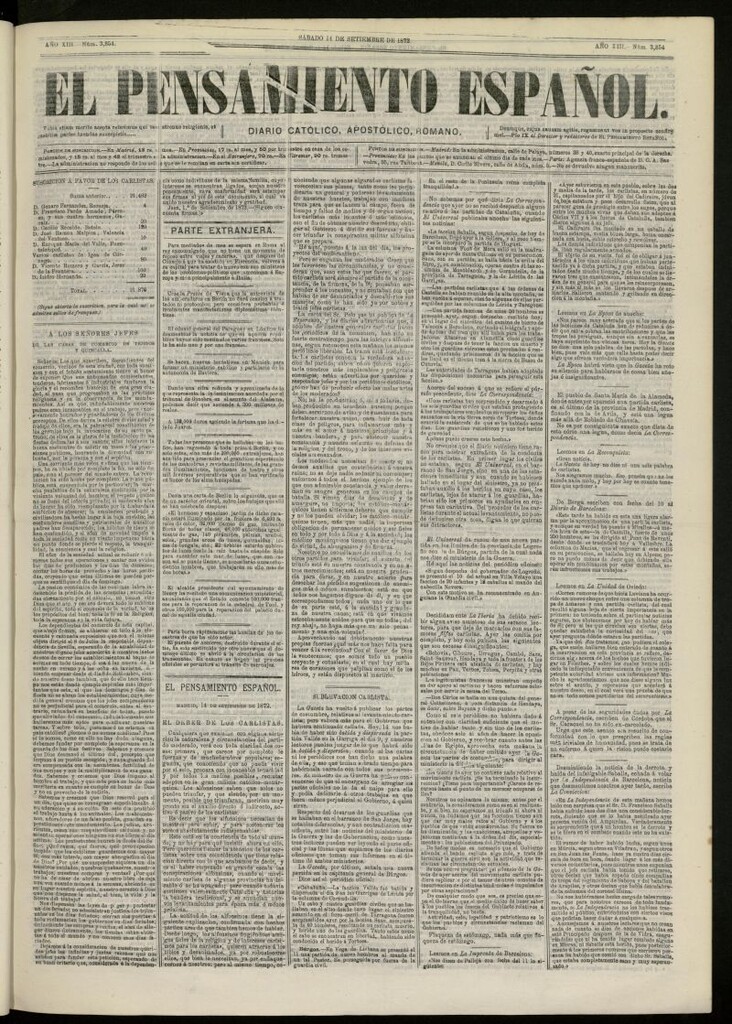Miniatura de El Pensamiento Español del 14 de septiembre de 1872, nº 3854