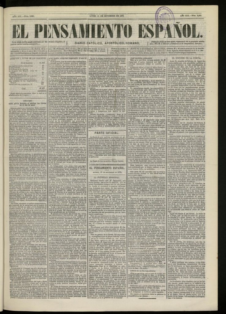 Miniatura de El Pensamiento Español del 16 de septiembre de 1872, nº 3855