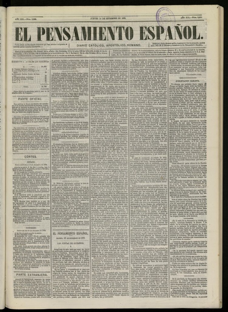 Miniatura de El Pensamiento Español del 19 de septiembre de 1872, nº 3858