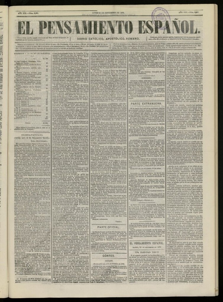 Miniatura de El Pensamiento Español del 23 de septiembre de 1872, nº 3861