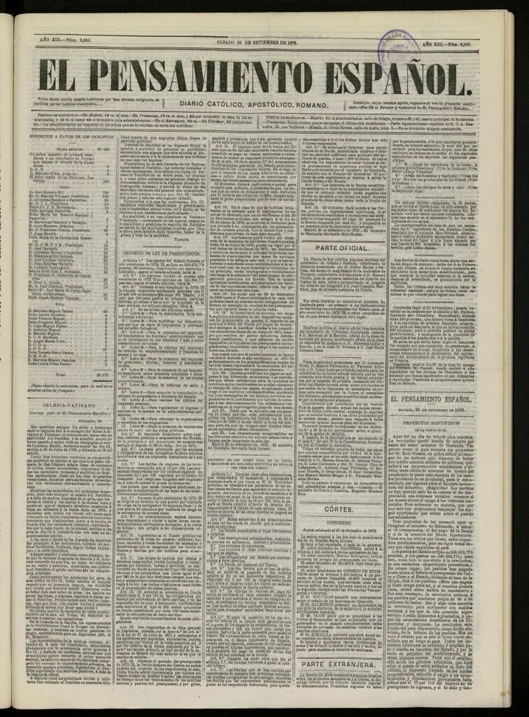 Miniatura de El Pensamiento Español del 28 de septiembre de 1872, nº 3866