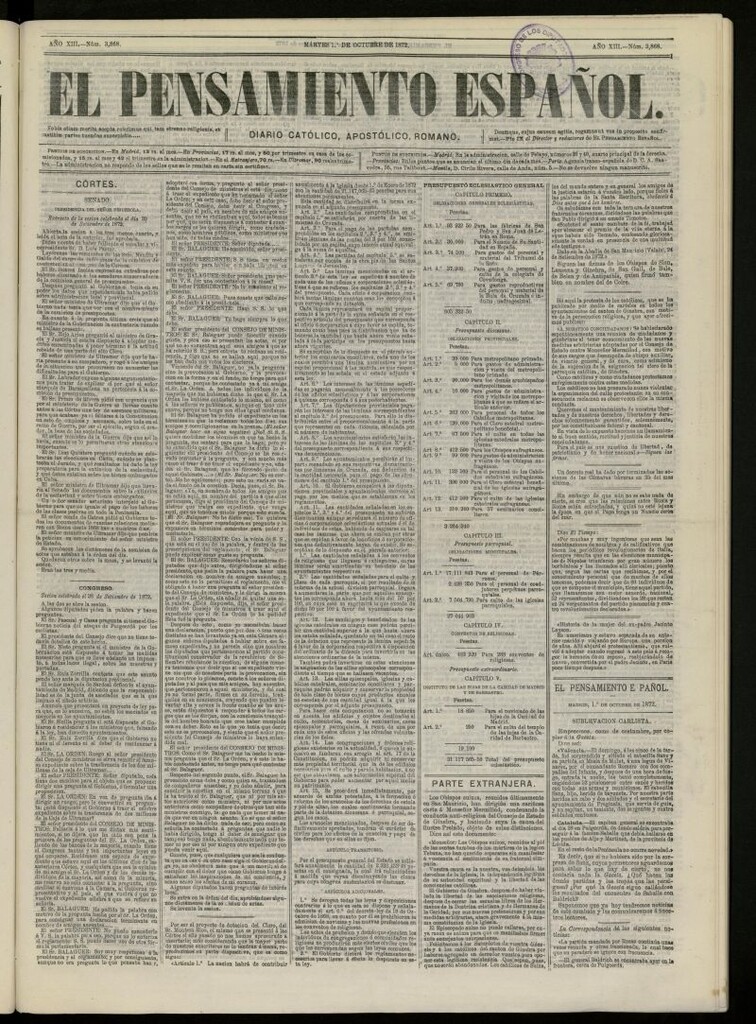 Miniatura de El Pensamiento Español del 1 de octubre de 1872, nº 3868