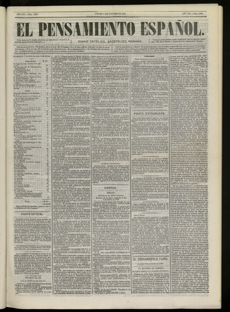 Miniatura de El Pensamiento Español del 3 de octubre de 1872, nº 3870