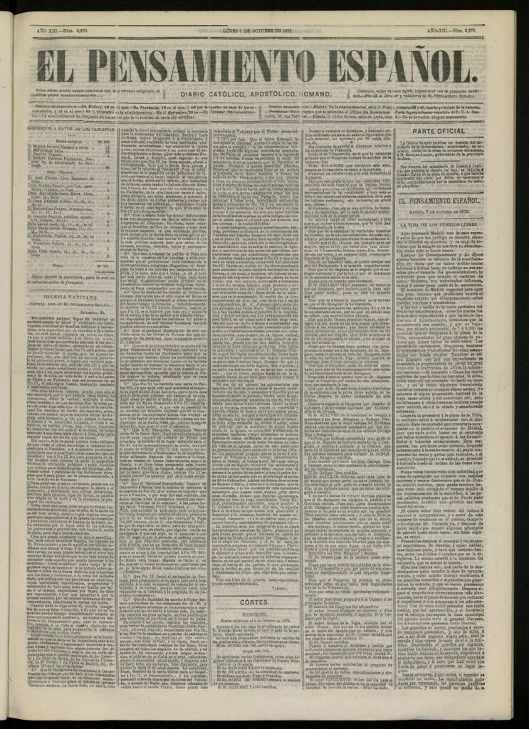 Miniatura de El Pensamiento Español del 7 de octubre de 1872, nº 3873