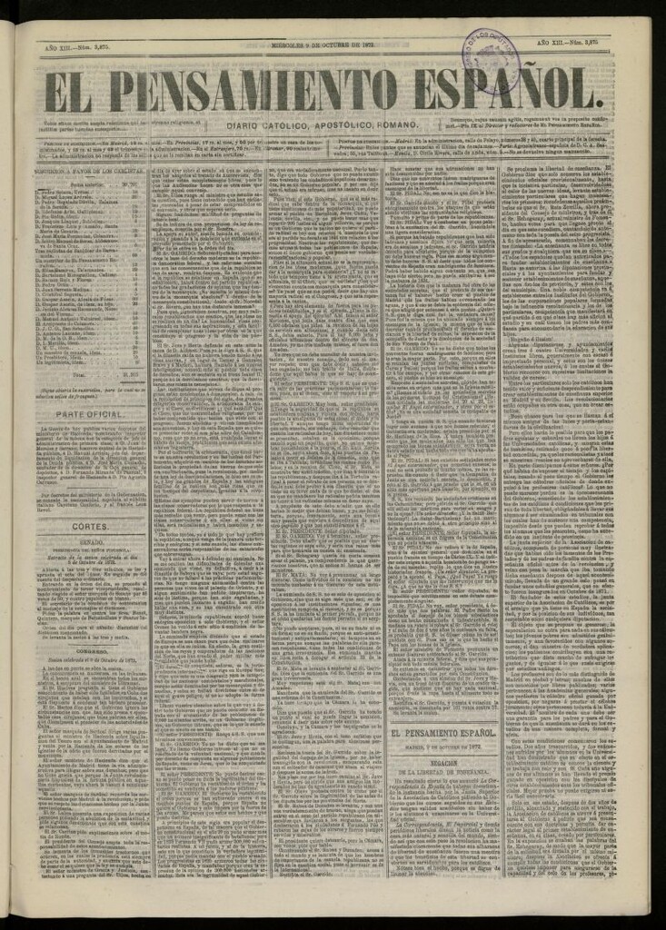 Miniatura de El Pensamiento Español del 9 de octubre de 1872, nº 3875