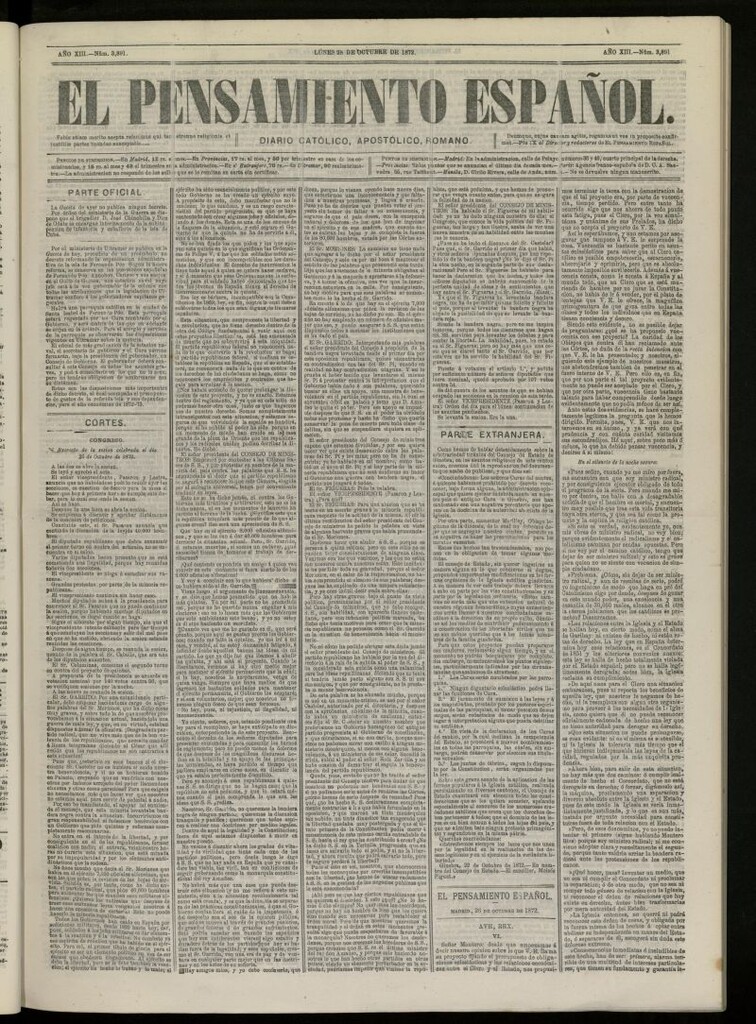 Miniatura de El Pensamiento Español del 28 de octubre de 1872, nº 3891