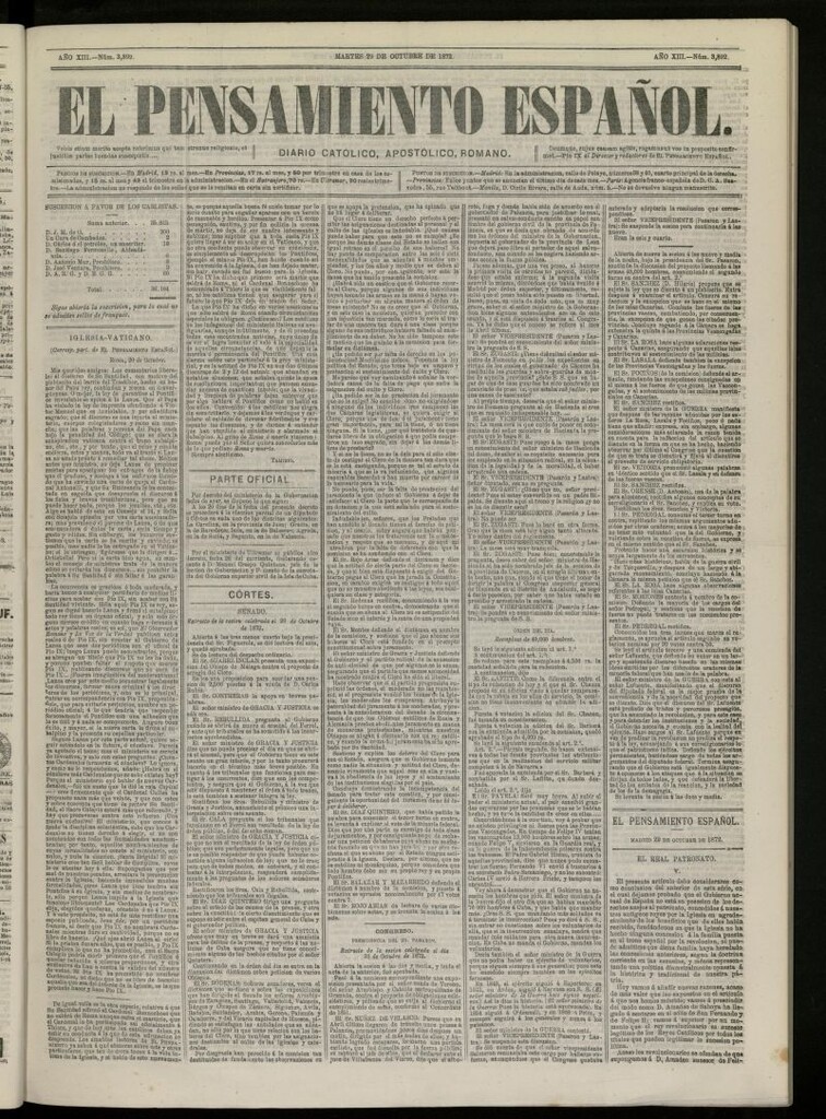 Miniatura de El Pensamiento Español del 29 de octubre de 1872, nº 3892