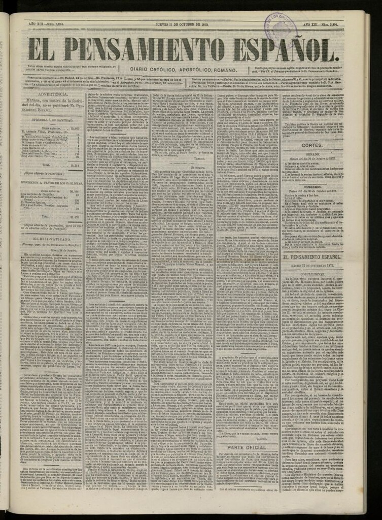 Miniatura de El Pensamiento Español del 31 de octubre de 1872, nº 3894