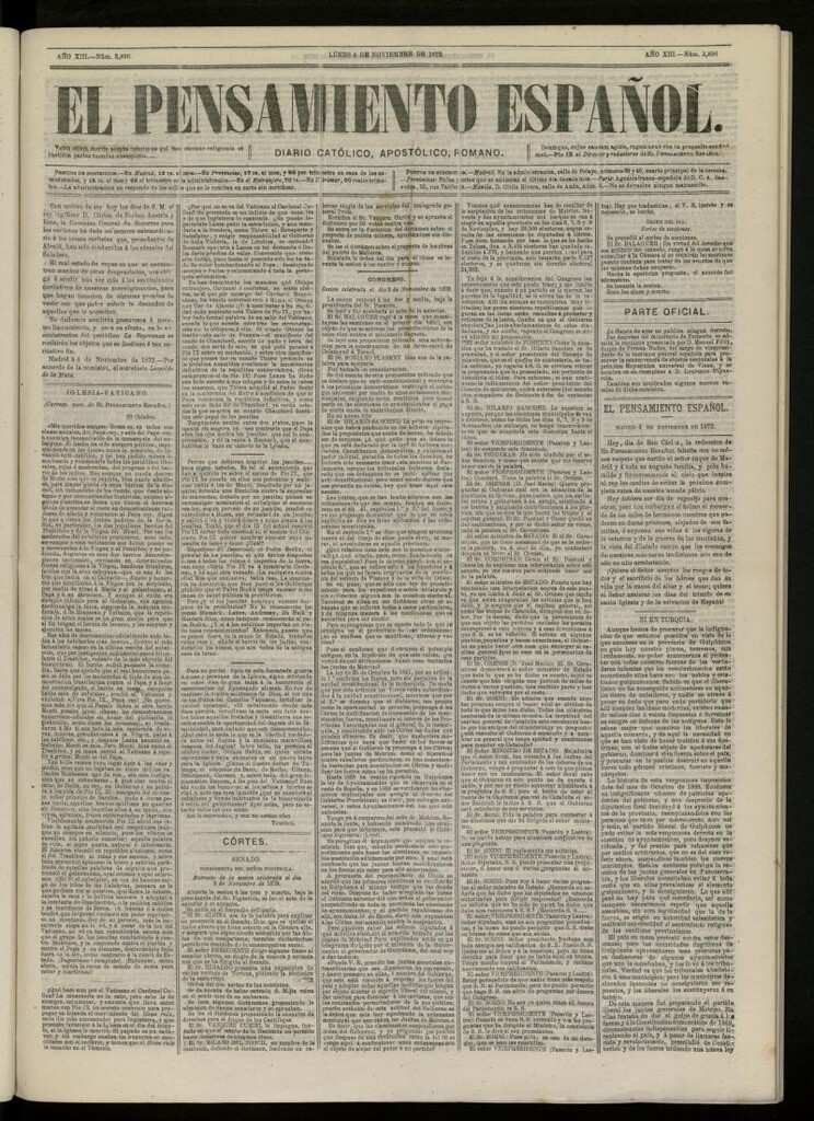 Miniatura de El Pensamiento Español del 4 de noviembre de 1872, nº 3896