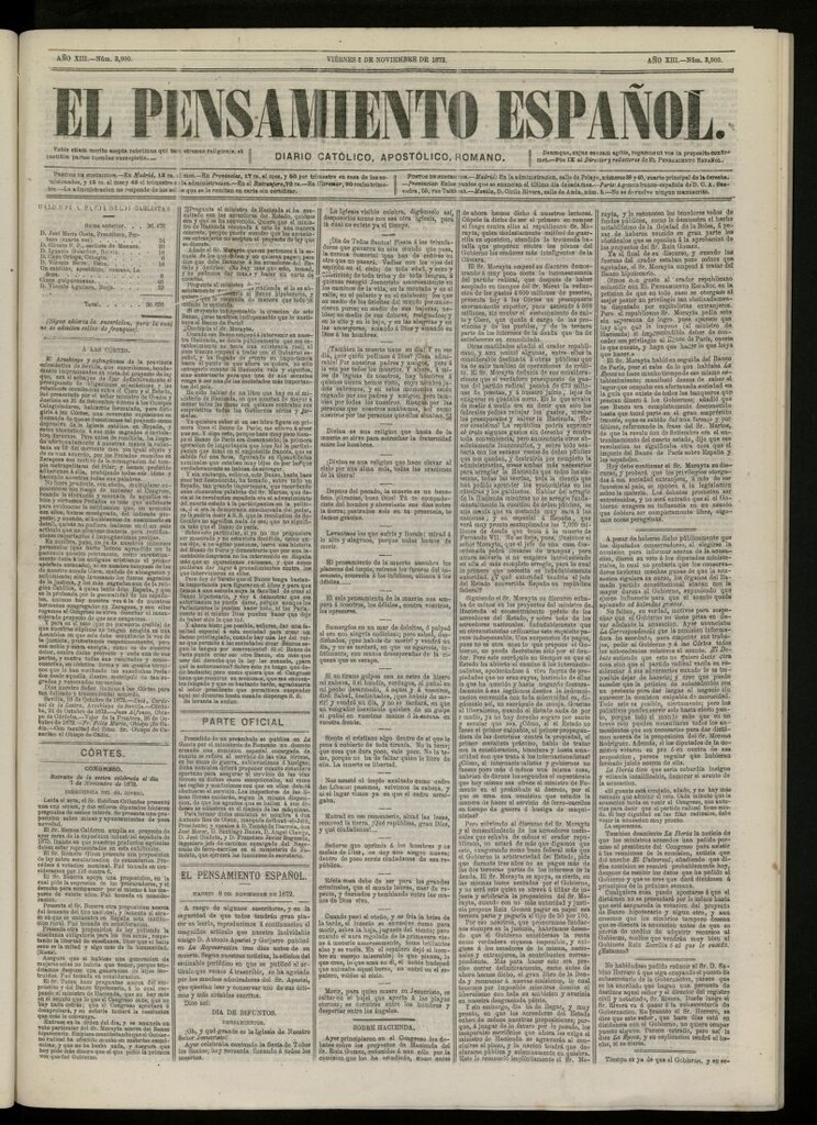 Miniatura de El Pensamiento Español del 8 de noviembre de 1872, nº 3900