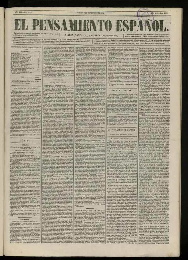 Miniatura de El Pensamiento Español del 9 de noviembre de 1872, nº 3901