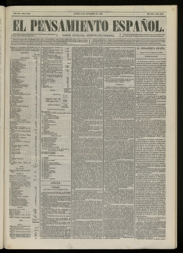 Miniatura de El Pensamiento Español del 14 de noviembre de 1872, nº 3905