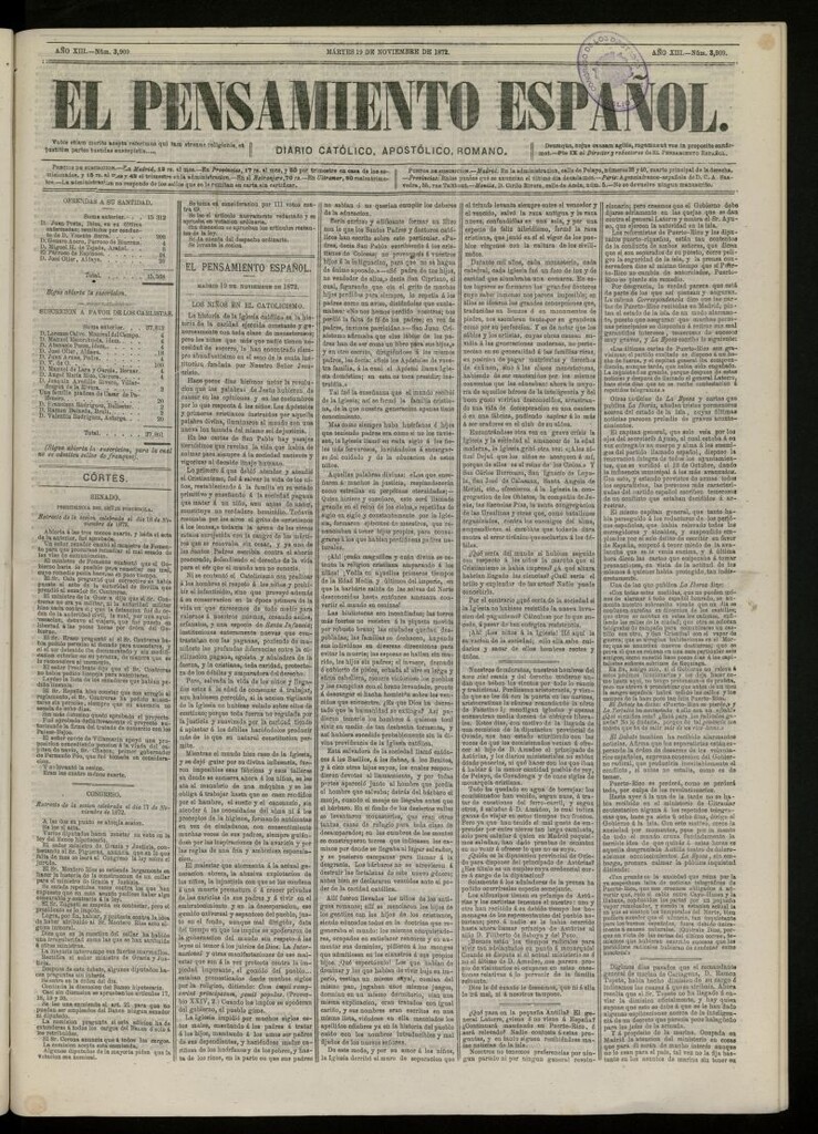 Miniatura de El Pensamiento Español del 19 de noviembre de 1872, nº 3909