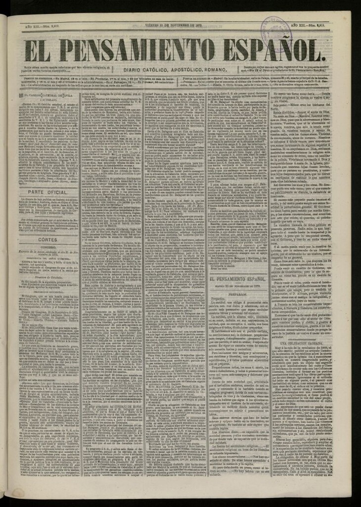 Miniatura de El Pensamiento Español del 22 de noviembre de 1872, nº 3912