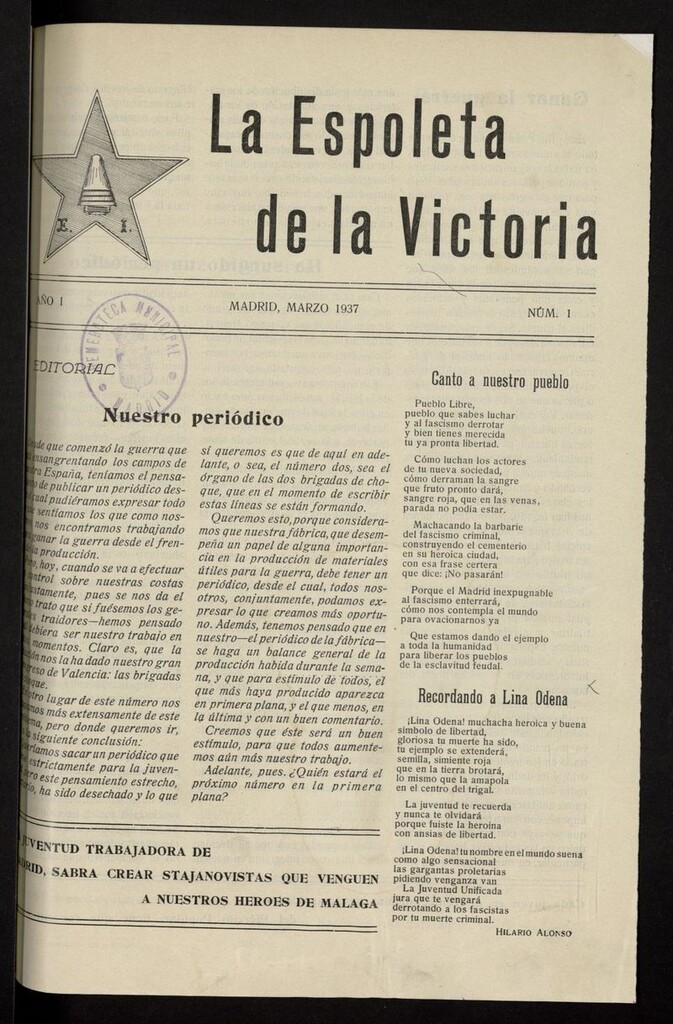 Miniatura de La Espoleta de la Victoria: Portavoz de los Trabajadores de Experiencias Industriales