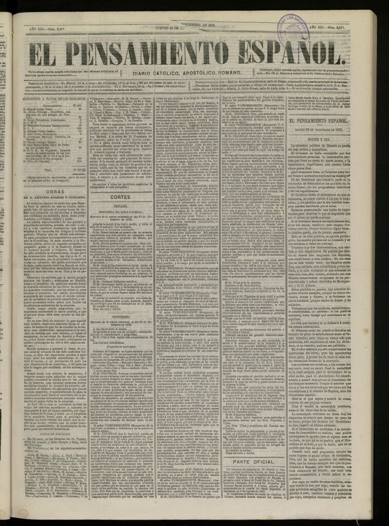 Miniatura de El Pensamiento Español del 28 de noviembre de 1872, nº 3917