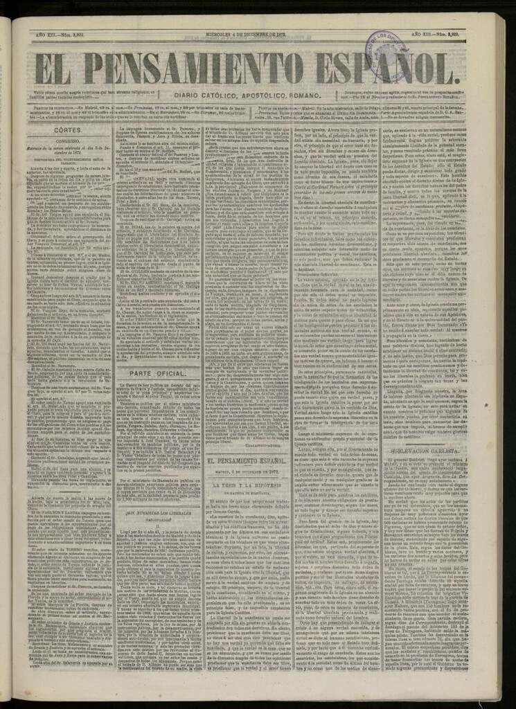 Miniatura de El Pensamiento Español del 4 de diciembre de 1872, nº 3922