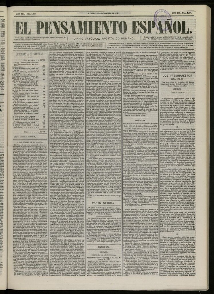 Miniatura de El Pensamiento Español del 10 de diciembre de 1872, nº 3927
