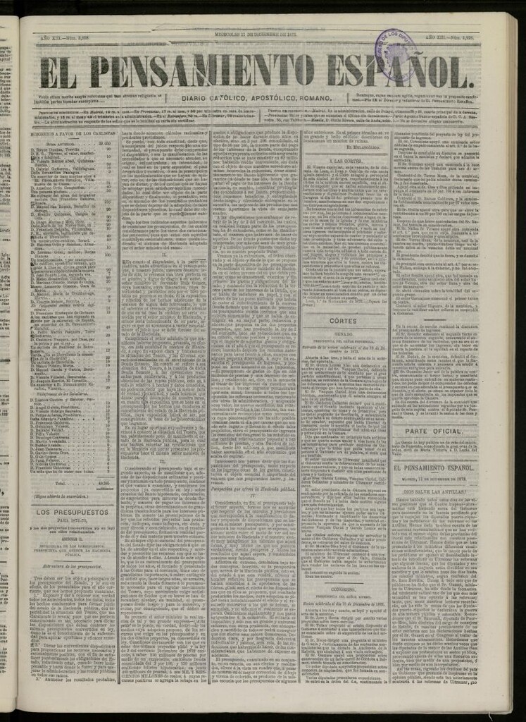 Miniatura de El Pensamiento Español del 11 de diciembre de 1872, nº 3928