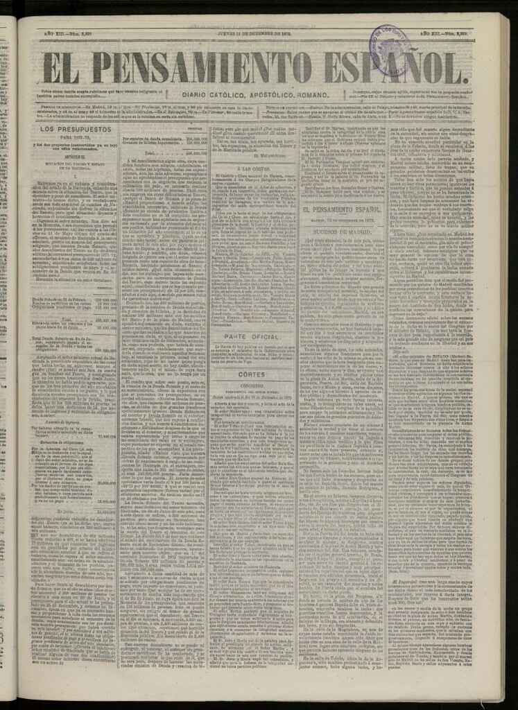 Miniatura de El Pensamiento Español del 12 de diciembre de 1872, nº 3929