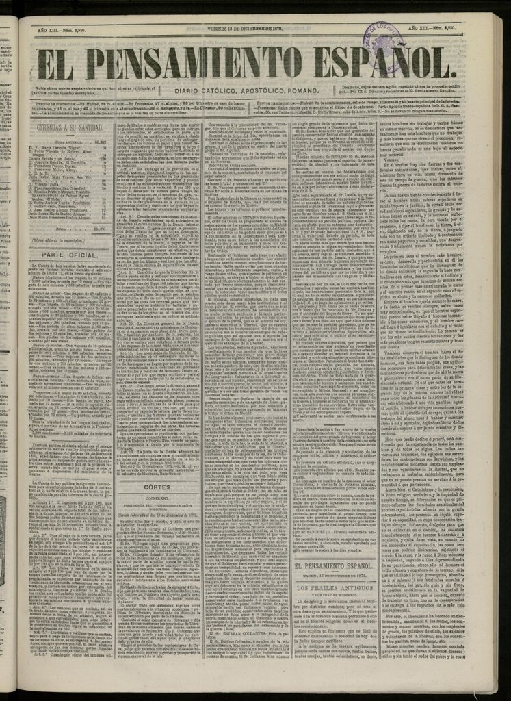 Miniatura de El Pensamiento Español del 13 de diciembre de 1872, nº 3930