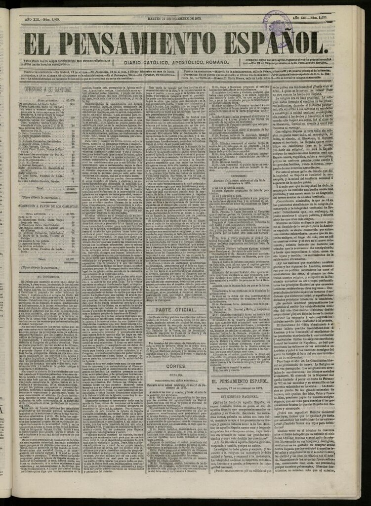 Miniatura de El Pensamiento Español del 17 de diciembre de 1872, nº 3933